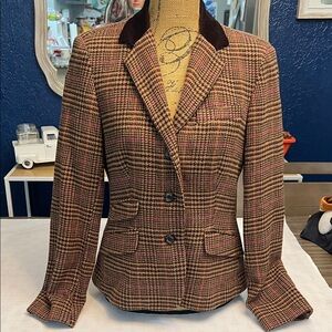VINTAGE CHAPS HOUNDSTOOTH WOOL BLEND EQUESTRIAN RIDING JACKET BLAZER 10